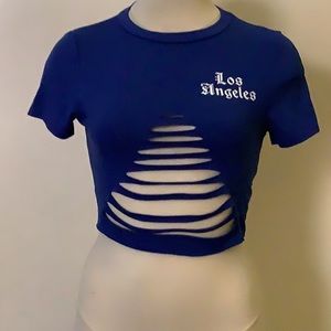 A navy blue crop top